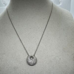 Swarovski Stone Small Pave Crystal Pendant Necklace Rhodium Plated 14”